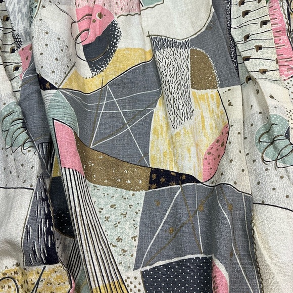 Vintage mid century spectrum atomic lightweight bark cloth curtains set of two - Picture 3 of 8